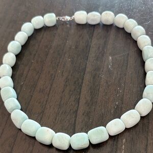 Aqua Green Beaded Necklace - Elegant Pastel Gemstones Clasp Sterling Silver